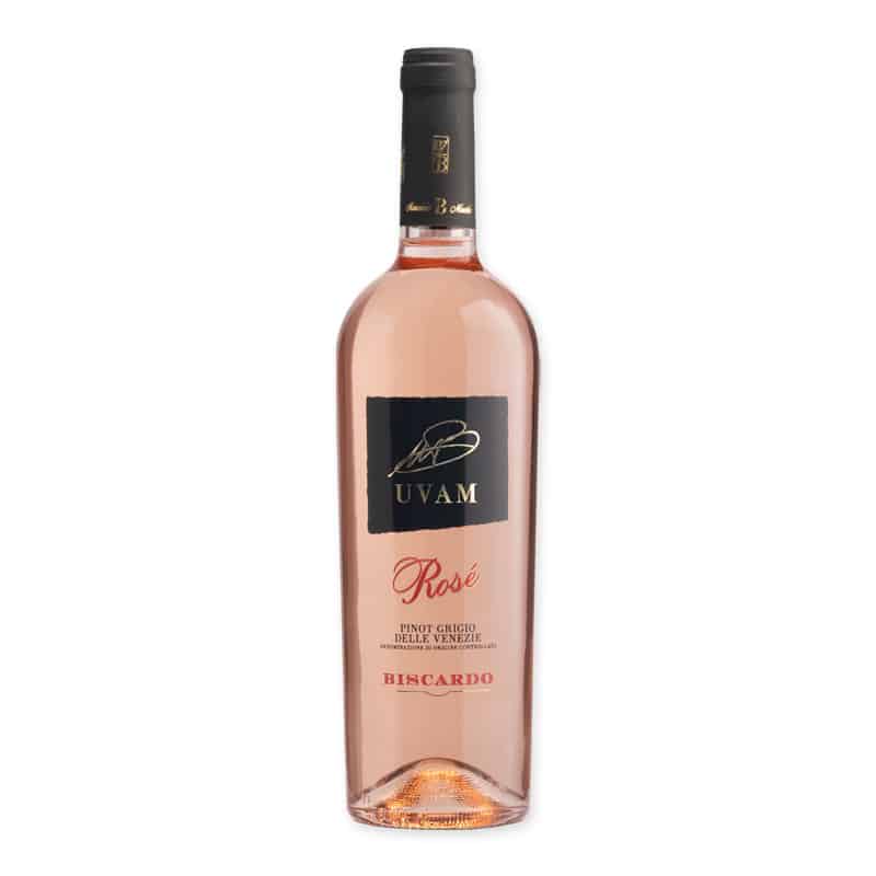 Ontdek Biscardo Uvam Blush Rosé Pinot Grigio Delle Venezie, een lichtrose wijn met frisse tonen van rode bessen en een subtiele kruidige afwerking. Perfect voor elke gelegenheid.