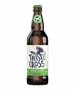 Ervaar Thistly Cross Elderflower: een excellente Schotse cider met vlierbloesem. Perfecte keuze voor elegantie en verfrissing.